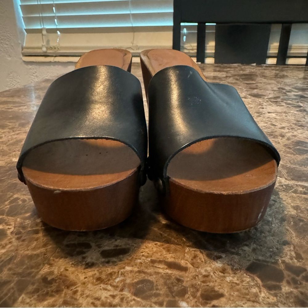 Ariat Black Leather Platform Mule Clogs Size 8 Made in Italy 3” Block Heel Retro - Picture 3 of 12